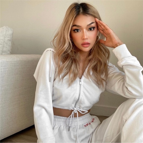White Cropped Hoodie - Picture 2 of 7
